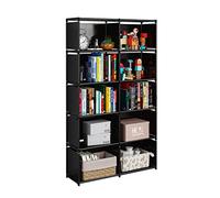 JIUYOTREE Libreria Portatile a 6 Livelli con Panno in Tessuto sul Retro, Libreria Organizzatore di Stoccaggio Armadio a 10 Cubi, Soggiorno, Sala Studio, Camera da Letto, Nero