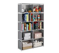 JIUYOTREE Libreria Portatile a 6 Livelli con Panno in Tessuto sul Retro, Libreria Organizzatore per Armadio a 10 Cubi, Soggiorno, Sala Studio, Camera da Letto, Grigio