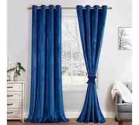 JIUZHEN Set di 2 tende oscuranti in velluto, morbide e opache con occhielli, per camera da letto, 140 x 260 cm (larghezza x altezza), blu navy
