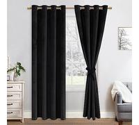 JIUZHEN Set di 2 tende oscuranti in velluto, morbide e opache con occhielli, per camera da letto, 140 x 215 cm (larghezza x altezza), colore nero