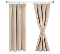 JIUZHEN Tende oscuranti con nastro arricciato, opache, per soggiorno, camera da letto, colore beige, 183 x 117 cm, set da 2 pezzi