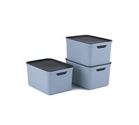 Jive 3er Set Dekobox A4 fog blue Set di 3 contenitori da 16 l con coperchio, Plastica (PP riciclato), blu/antracite, 3x16l (37.5 x 27.8 x 29.8 cm)