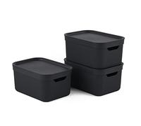 Jive Dekobox - Set da 3 scatole decorative portaoggetti da 5 l con coperchio, plastica (PP riciclato), nero, 3x5 l (26.5 x 18.5 x 13.5 cm)