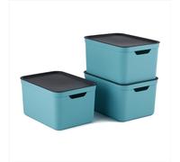 Jive Dekobox Set di 3 contenitori 16l con coperchio, Plastica (PP riciclato), turchese/antracite, 3x16l (37.5 x 27.8 x 29.8 cm)