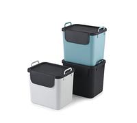 Jive Rotho Set di 3 sistemi di raccolta differenziata cucina in plastica (PP riciclato), grigio scuro/bianco/turchese, 3 x 30 l (39,8 x 29,8 x 50,1 cm)