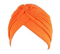 Jixin4you - Copritapo a pieghe con fiocco solido e turbante musulmano per il paziente con cancro Arancione Taglia unica