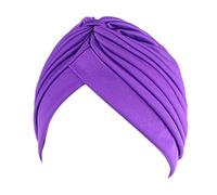 Jixin4you - Copritapo a pieghe con fiocco solido e turbante musulmano per il paziente con cancro Viola scuro Taglia unica