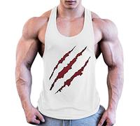 JiXuan Gilet Uomo Senza Maniche Fitness Stringers Bodybuilding Abbigliamento T-Shirt in Cotone Uomo Tank Top White-Red S