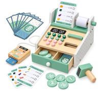 JIYANA Montessori - Cassa per bambini in legno, con soldi e lettore di carte, regalo per ragazze e ragazzi dai 3 ai 5 anni