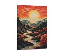 JIYAYCU Poster artistico con paesaggio magnifico tramonto nella valle, pittura decorativa su tela, 30 x 45 cm