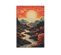 JIYAYCU Poster artistico con paesaggio magnifico tramonto nella valle, pittura decorativa su tela, 60 x 90 cm