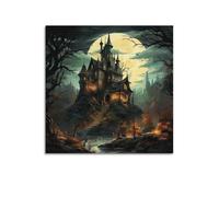 JIYAYCU Poster artistico su tela, motivo: castello con segreti di una notte di luna piena, decorativo, 70 x 70 cm