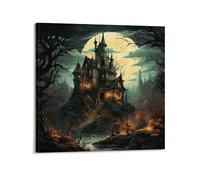 JIYAYCU Poster artistico su tela, motivo: castello con segreti di una notte di luna piena, decorativo, 70 x 70 cm