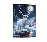 JIYAYCU Poster con animali cerbiatti nel tempo innevato, pittura decorativa su tela, 20 x 30 cm