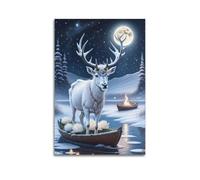 JIYAYCU Poster con animali cerbiatti nel tempo innevato, pittura decorativa su tela, 60 x 90 cm
