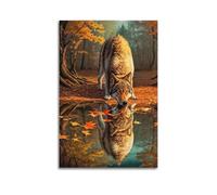 JIYAYCU Poster decorativo su tela, motivo: lupo sotto l'albero, 60 x 90 cm