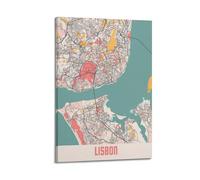 JIYAYCU Stampa artistica su tela con mappa del Portogallo e Lisbona, stile vintage, 20 x 30 cm