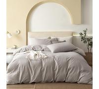 JIYUAN Set copripiumino in 100% cotone lavato, comodo, stile semplice, morbido, traspirante, testurizzato, resistente, effetto lino, per tutte le stagioni, per letto matrimoniale/matrimoniale, tinta