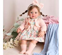 JIZHI Bambole Reborn Realistiche da 22 pollici Bambola per Bambini dai Capelli Castani Fatte a Mano Neonate Vere con Vestiti e Accessori Giocattolo, Regalo per Bambini dai 3 anni in su
