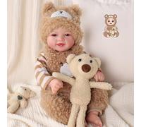 JIZHI Reborn Bambola Mia - 17 Pollici Realistica Bambole Bambino Corpo Morbido Tessuto, Dolce Sorriso - Neonato Femmina Testa e arti in Vinile per 3 anni+ (Occhi Marroni)