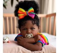JIZHI Rinato Bambino Bambole Africana 20 Pollici Bambina Realistico Corpo Morbido Bambole per Bambini Bambole Reali Occhi Taupe Pelle Caramello Capelli Ricci Arc-en-ciel
