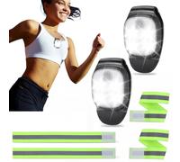 JIZZU 4 Pezzi Luce per Corsa Notturna,4 Modalità Ultra-luminoso Lampada a LED con Clip, Torcia Frontale LED Ricaricabile USB con Nastro Riflettente per Running, Trekking, Bici, Uscite con il Cane