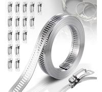 JIZZU Kit di Fascette Stringitubo 5M Cinturino in Metallo + 16 Elementi di Fissaggio Più Resistenti Grande Morsetto Regolabile a Vite, Fascetta Stringitubo con Fissaggio