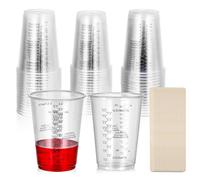 JIZZU Misurino Olio Miscela, 50Pezzi Misurino 240ml in Polipropilene, Caraffe Plastica 2 Scale, Brocca Graduata Include 50 Bastoncini per Liquidi, Epoxy Resine, Vernici, Pigmenti