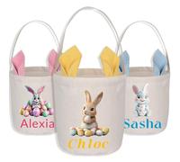 JJ GRADGOWN Cestino pasquale personalizzato: borsa con coniglietto con nome personalizzato per bambini, regalo bonus pasquale per famiglia, figlio, figlia