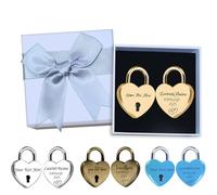 JJ GRADGOWN Lucchetto a Cuore Personalizzato con Chiave, Gravabile con Testo e Nome, 3 Dimensioni e Vari Colori, Cadeau per Anniversario e San Valentino, Adatto per Amici e Coppie