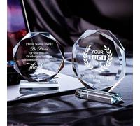 JJ GRADGOWN Trofeo di Cristallo Personalizzato, Incisione Profonda, Logo/Texto/Disegno Stampabile, per Eventi Aziendali, Gare Sportive, Premiazioni Aziendali e Premii per Successi