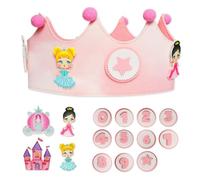 JJ LMS Corona compleanno 1 anno - corona primo compleanno ragazzo bambina - 9 numeri e 4 figure intercambiabili - regalo originale bebè (principessa)