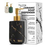 JJ PRIME - Dispenser Sapone Bagno 400ML | Marmo Dosatore Sapone Bagno | Porta Sapone Liquido Bagno | Dispenser Sapone Nero | Portasapone Liquido Bagno - Dispenser Sapone Bagno Ceramica (Nero)