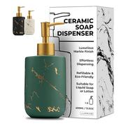 JJ PRIME - Dispenser Sapone Bagno Ceramica 400ML | Marmo Dosatore Sapone Bagno | Erogatore Sapone Liquido | Dispenser Sapone Cucina | Portasapone Liquido Bagno - Dispenser Detersivo Piatti (Verde)