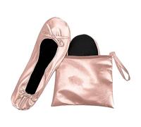 JJ PRIME - Scarpe da ballo pieghevoli con borsa pieghevole per il dopo-festa, arrotolabili, Oro Rosa, 7-8 US