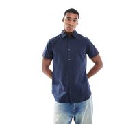 JJ Rebel - Camicia a maniche corte blu navy in misto lino XS