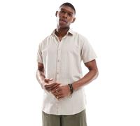 JJ Rebel - Camicia a maniche corte in misto lino beige-Neutro XXL