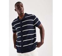 JJ Rebel - Camicia in maglia blu navy a righe con bottoni XXL
