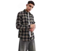 JJ Rebel - Camicia nera a quadri con finitura spazzolata-Nero S