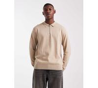 JJ Rebel - Maglione beige stile polo con zip corta-Neutro XXL