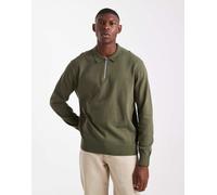 JJ Rebel - Maglione kaki stile polo con zip corta-Verde S