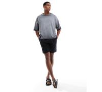 JJ Rebel - Pantaloncini neri in misto lino con coulisse in vita-Nero M