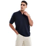 JJ Rebel - Polo blu navy in maglia con colletto diviso XL
