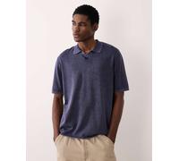 JJ Rebel - Polo blu navy slavato con spacco sul collo S
