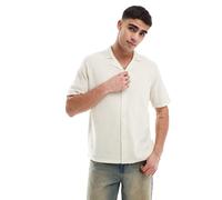 JJ Rebel - Polo in maglia beige con colletto a rever e bottoni-Neutro XXL