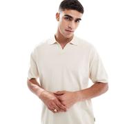 JJ Rebel - Polo in maglia color crema con scollo diviso-Bianco XL