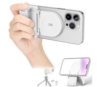 JJC Impugnatura magnetica per telefono con telecomando Bluetooth, impugnatura per fotocamera e smartphone iPhone, Android, supporto da scrivania e treppiede, colore bianco
