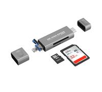 JJC Lettore di Schede SD in Metallo per iPhone, Lighting USB C 3.0 USB A 2.0, Lettore di Schede SD Micro SD TF, Adattatore per Schede di Memoria per iPhone 16/15/14/13/12/11 (Grigio)