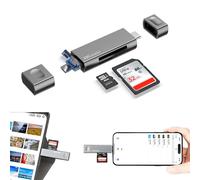 JJC Metal USB 3.0 Lettore di Schede SD per iPhone 15 Pro Max Plus, Lettore di Schede Esterno 3-in-1 USB 3.0 Micro USB 2.0 USB-C 3.0 per SD SDHC SDXC Micro SD TF Micro SDHC Micro SDXC UHS-I (Grigio)