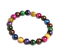 JJDFW - Braccialetto con pietra occhio di tigre colorata naturale, per uomini e donne, coppia di braccialetti in corda elastica fatti a mano, 12mm